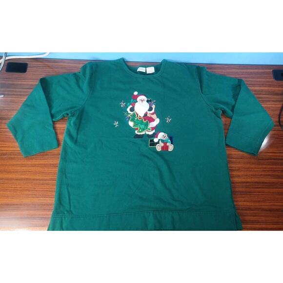Boobie Brooks Green Embroidered Santa With Gifts Christmas Shirt Size X-Large - Picture 1 of 10